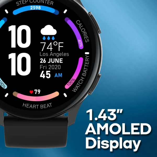 3Plus Callie Smart Watch with 1.43" Round Amoled Screen/Answer and Make Calls/Sleep Monitoring/Heart Rate/IP68 Waterproof/100 Workout Modes/Quick Response/iPhone and Android