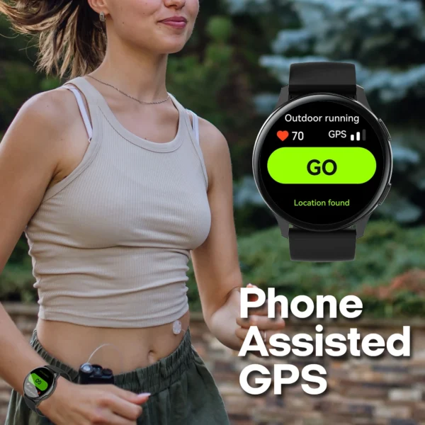 3Plus Callie Smart Watch with 1.43" Round Amoled Screen/Answer and Make Calls/Sleep Monitoring/Heart Rate/IP68 Waterproof/100 Workout Modes/Quick Response/iPhone and Android