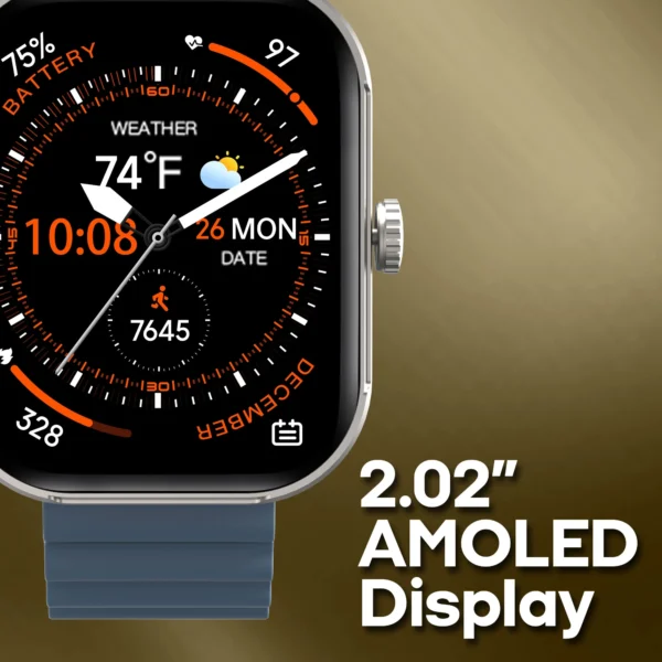 3Plus MEGA Smart Watch with 2.02" AMOLED Display/Answer and Make Calls/Sleep Monitoring/Heart Rate/100+ Workout Modes/Quick Response/iPhone and Android
