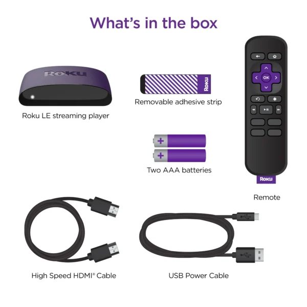Roku LE HD Streaming Media Player with High Speed ​​HDMI Cable and Simple Remote Control