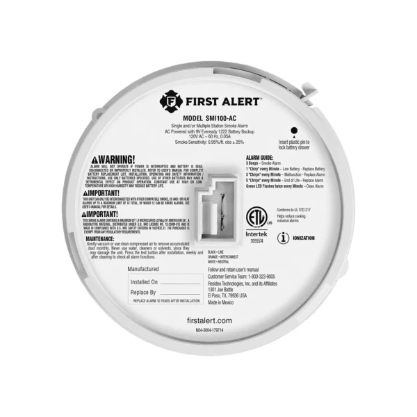 BRK Wired W/ Battery Backup Ionization Smoke Detector